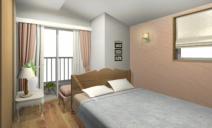 寝室は勾配天井とヨーロピアン家具で雰囲気作り