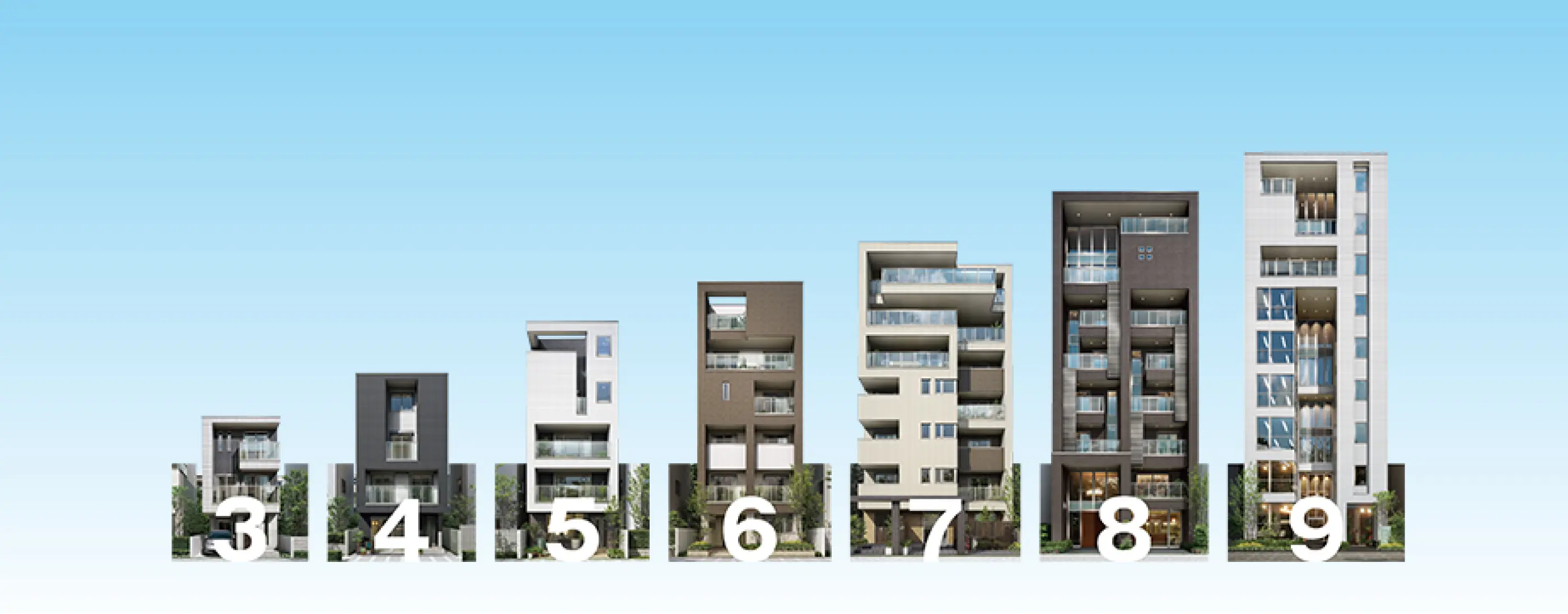 3階建から9階建までの建物のイメージ