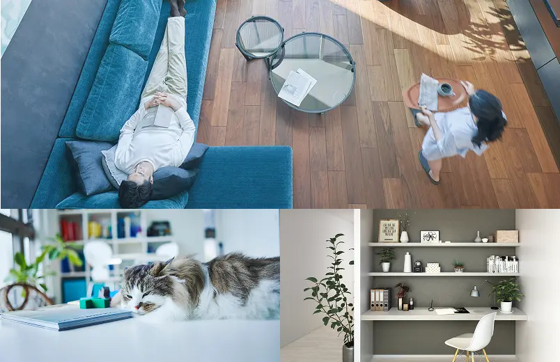 ゆとりのあるリビング、ワークスペースのある住まい、ペットと共生できる住まい