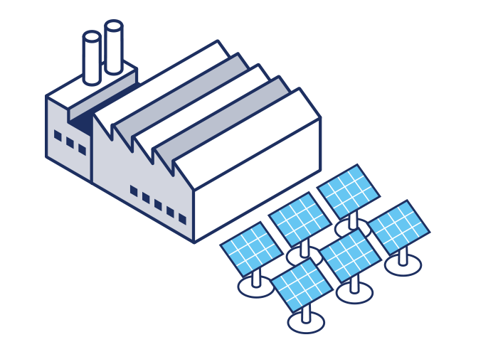 太陽光発電システムが設置された工場のイラスト