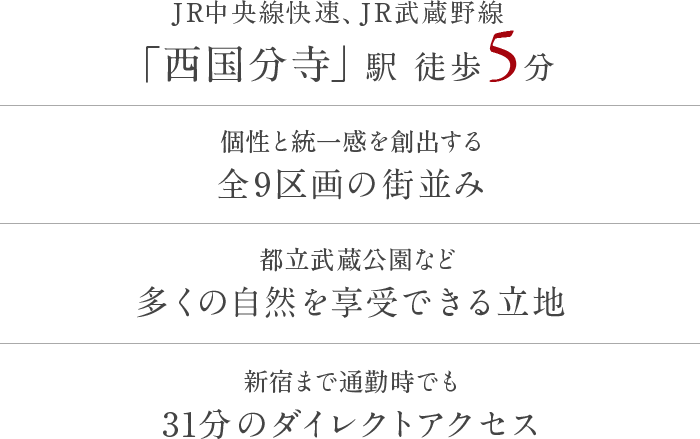 JR中央線快速、JR武蔵野線「西国分寺」駅 徒歩5分