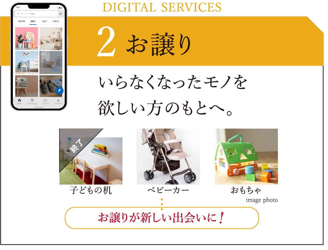 お譲り／いらなくなったモノを欲しい方のもとへ。