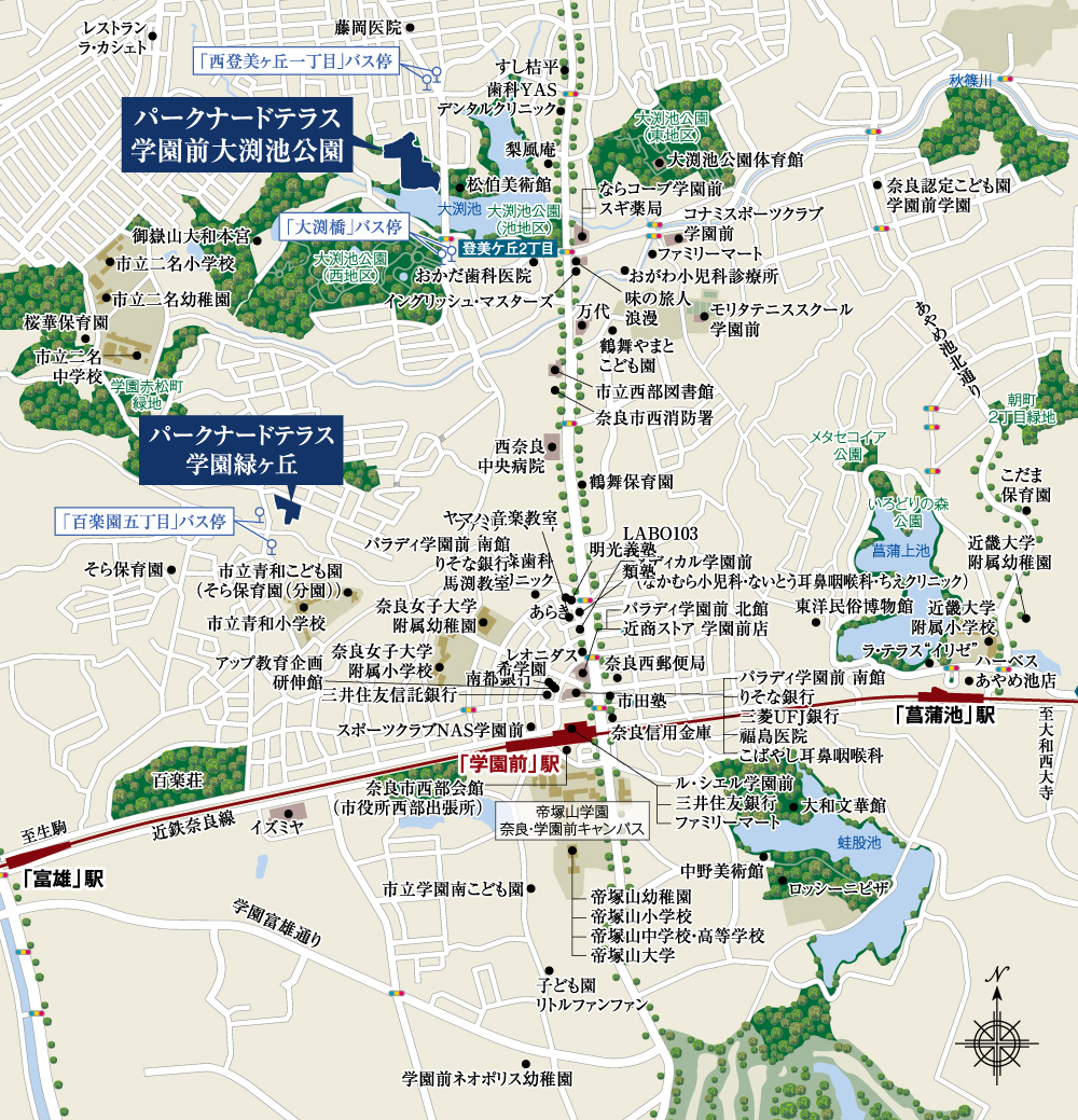 学園前エリアの地図