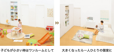 子どもが小さい時はワンルームとして。大きくなったら一人ひとりの個室に