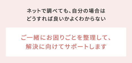 ネットで調べても、自分の場合はどうすれば良いかよくわからない→ご一緒にお困りごとを整理して、解決に向けてサポートします