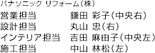 パナソニック リフォーム(株)営業担当　鎌田彩子（中央右）設計担当　丸山　忠（右）インテリア担当　吉田麻由子（中央左）施工担当　中山林松（左）