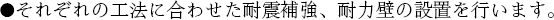 それぞれの工法に合わせた耐震補強、耐力壁の設置を行います。