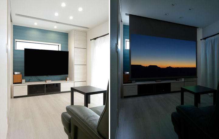写真：大画面テレビのあるリビング