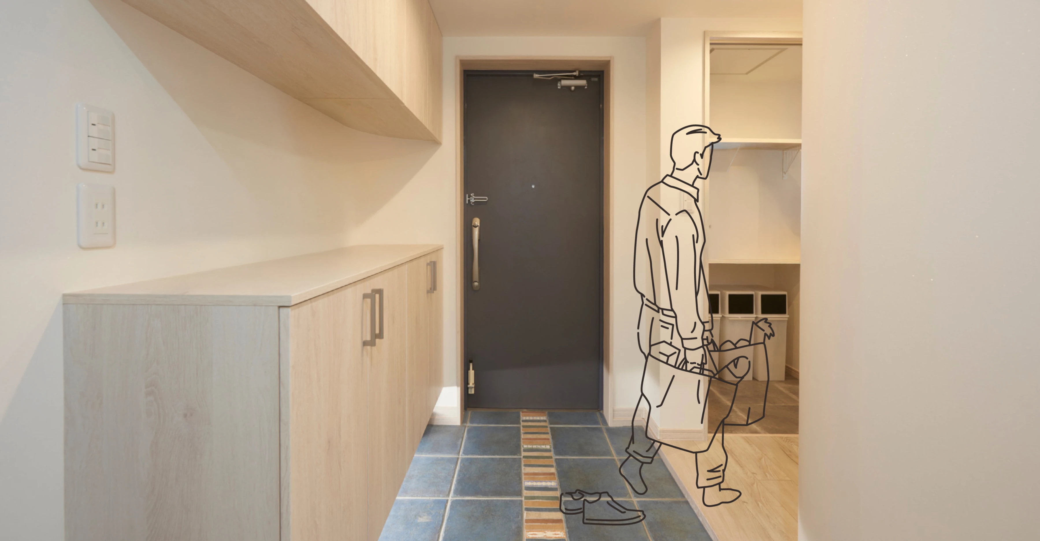 写真：玄関脇やキッチンの収納スペース